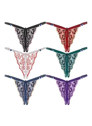 Zeemey 6 Pack Womens Charming Floral Lace Breathable Stretch G-String Thongs Panties Underwear Low Rise T-Back Underpants 