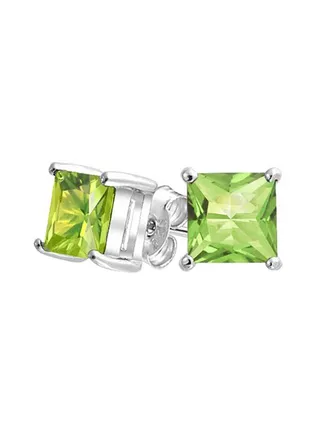 Sterling Silver Light  Princess Cut Simulated Peridot Stud Earrings 