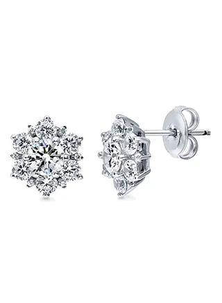 Rhodium Plated Sterling Silver Flower Stud Earrings 