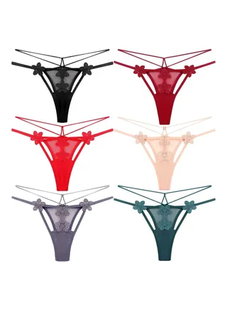 Zeemey 6 Pack Womens Charming Floral Lace Breathable Stretch G-String Thongs Panties Underwear Low Rise T-Back Underpants 