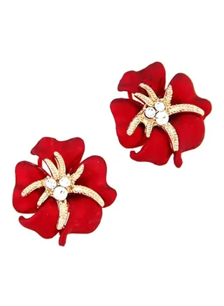 Alloy Rhinestone Studded Sea Star Stud Earrings 