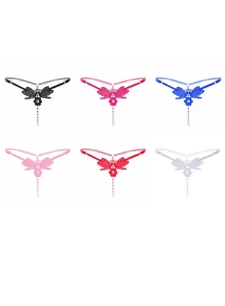 Zeemey 6 Pack Women’s Charming Panties,Lace Thongs G-String with Pearls Ball 
