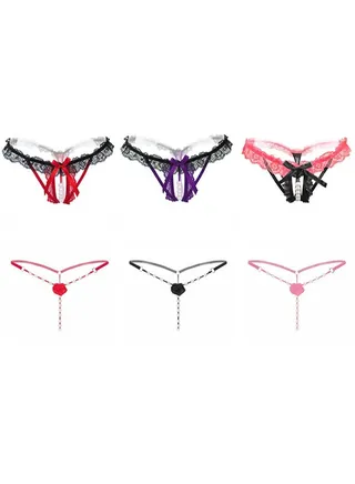 Zeemey 6 Pack Women’s Charming Panties,Lace Thongs G-String with Pearls Ball 