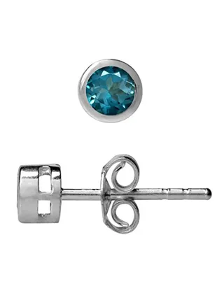 925 Sterling Silve Extra Petite Genuine London Topaz Stud Earrings 