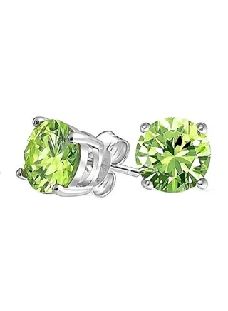 Rhodium Plated 925 Sterling Silver Stud Earrings With Peridot 