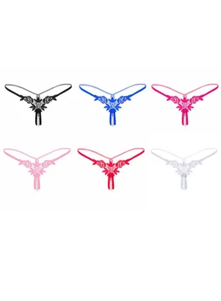 Zeemey 6 Pack Women’s Charming Panties,Lace Thongs G-String with Pearls Ball 