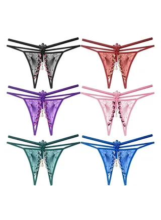 Zeemey 6 Pack Womens Charming Floral Lace Breathable Stretch G-String Thongs Panties Underwear Low Rise T-Back Underpants 