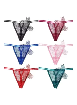 Zeemey 6 Pack Womens Charming Floral Lace Breathable Stretch G-String Thongs Panties Underwear Low Rise T-Back Underpants 