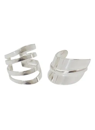 Set Of 2 925 Sterling Silver Adjustable Cuffs Earring 