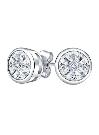 925 Sterling Silver Round Invisible Checkerboad Cut Cubic Zirconia Stud Earrings 