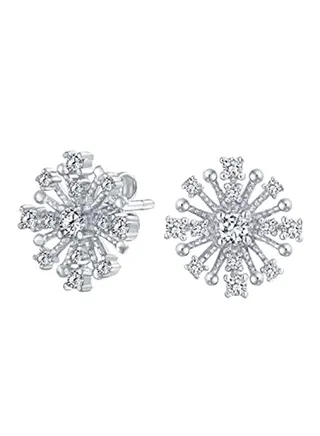 1.0 Carat Cubic Zirconia 925 Sterling Silver Snowflake Stud Earrings 