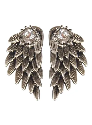 Alloy Rhinestone Studded Wings Stud Earrings 