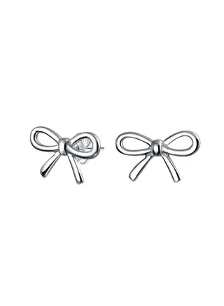 925 Sterling Silver Ribbon Bow Stud Earrings 