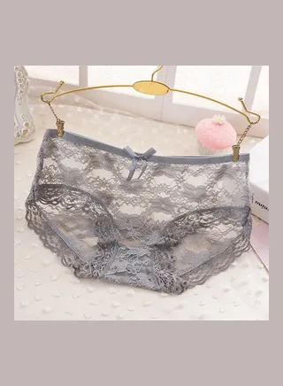 Low Waist Breathable Briefs Hollow Lace Underpants Grey 
