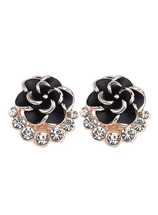 Rhinestone Camellia Flower Stud Earrings 