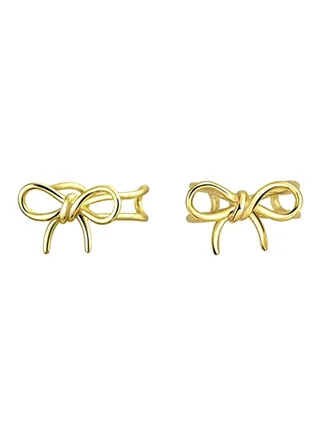 925 Sterling Silver 14 Karat Gold Plated Bow Ribbon Cartilage Ear Cuff 