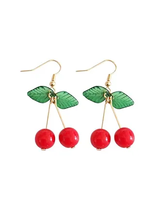 925 Sterling Silver Cherry Dangle Earrings 