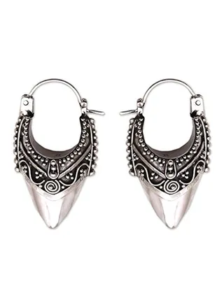 925 Sterling Silver Bali Origin Pointed Hoop Earrings 