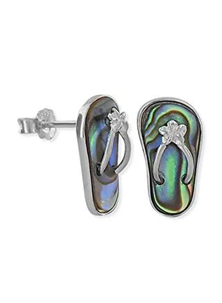 Sterling Silver Abalone Shell Slipper Flip Flop Earrings 