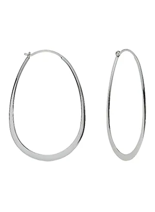 Sterling Silver Thin Oval Hoop Earrings 