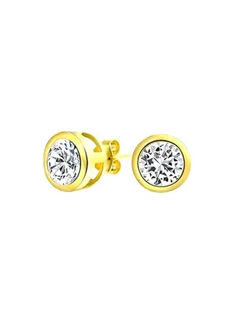 925 Sterling Silver Gold Plated Cubic Zirconia Studded Stud Earrings 