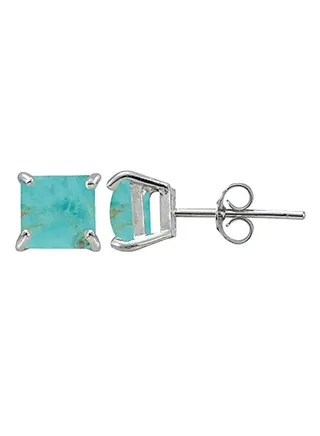 Sterling Silver Cabochon Stone Turquoise Stud Earrings 