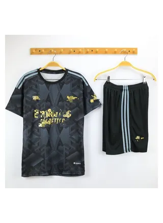 Boys' football kit, imported from high-quality materials, T-shirt and shorts, black 