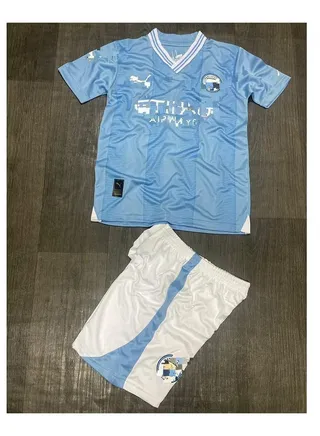 Boys' football kit, imported from high-quality materials, T-shirt and shorts, Light Blue 