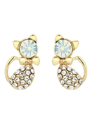 Rhinestone Cat Animal Stud Earrings 