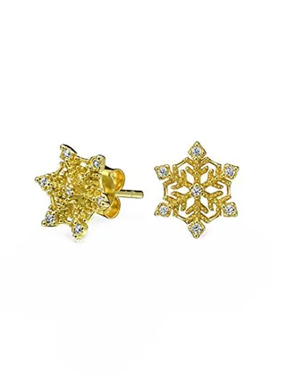 925 Sterling Silver Gold Plated Snowflake Stud Earrings 