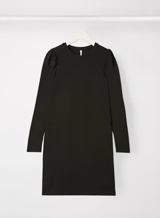 Girls Puff Sleeve Mini Dress Black 