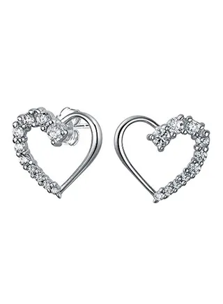 925 Sterling Silver Cubic Zirconia Open Heart Shaped Stud Earrings 