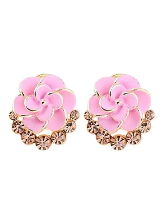 Rhinestone Camellia Flower Stud Earrings 