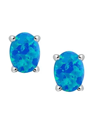 Rhodium Plated 925 Sterling Silver Opal Stud Earrings 