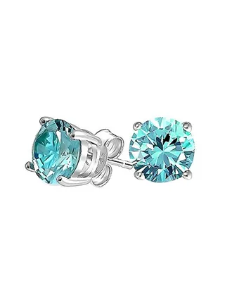 925 Sterling Silver Imulated Aquamarine Stud Earrings 