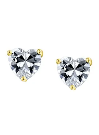 Gold Plated 925 Sterling Silver Heart Stud Earrings With Zircon 