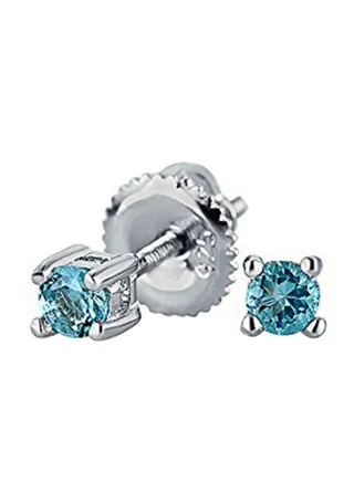 925 Sterling Silver Simulated Aquamarine Screw back Stud Earrings 
