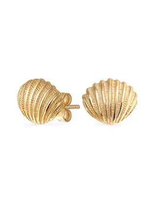 Silver Sterling Gold Plated Nautical Seashell Stud Earrings 