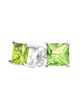 925 Sterling Silver Peridot August Birthstone Studded Princess Cut Stud Earrings 