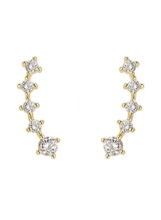 14K Gold Plated Sterling Post Climber Arrow Ear Crawler Pearl Earrings Set 