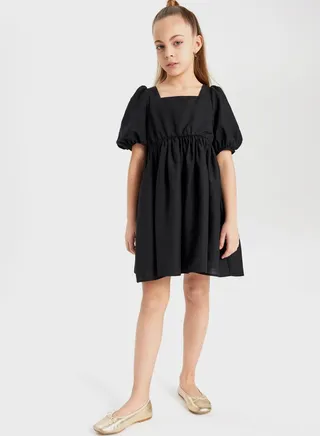 Girl Balloon Sleeve Short Dress 