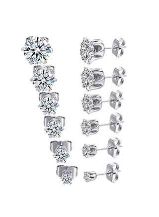6 Pair Round Brass Stud Earrings 