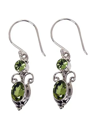 925 Sterling Silver 1.10 Ct Peridot Studded Dangle Earrings 