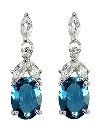 Sterling Silver London Topaz Oval Dangle Earrings 