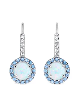 925 Sterling Silver Simulated Halo Leverback Earrings With Opal 