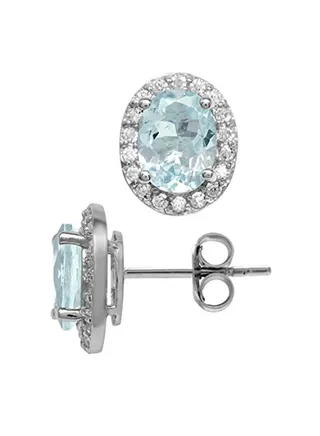 925 Sterling Silver 2.06 Carat Oval Shape Aquamarine Stud Earrings 