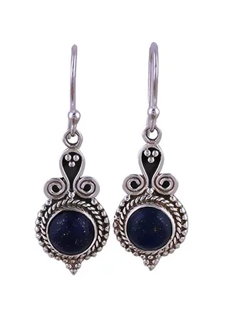 925 Sterling Silver 4.50 Ct Lapis Lazuli Studded Dangle Earrings 