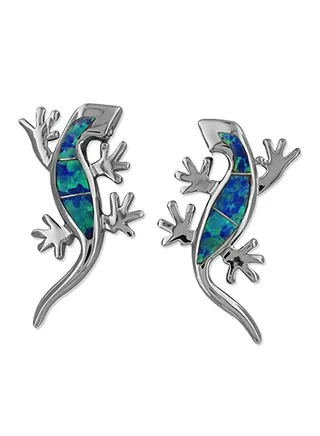 Sterling Silver Synthetic Opal Lizard Stud Earrings 