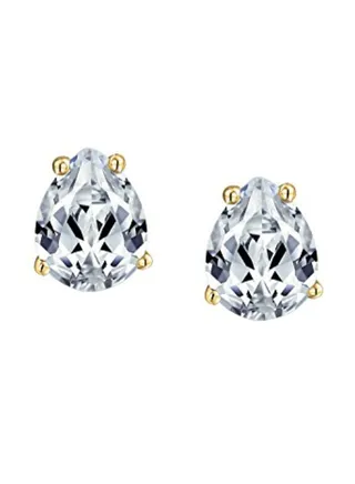 Gold Plated 925 Sterling Silver Teardrop Stud Earrings With Zircon 