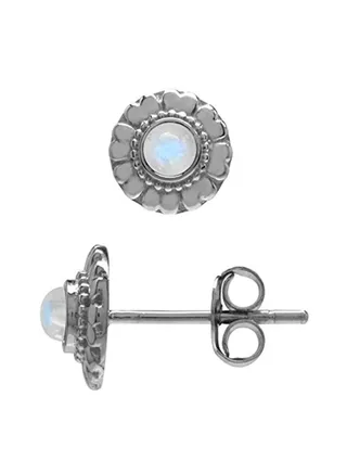 White Gold Plated Sterling Silver Moonstone Stud Earrings 